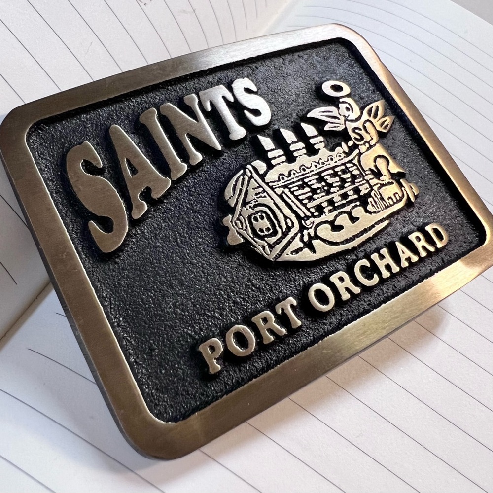 Rainbow Metals NWT Solid Bronze Saints Port Orchard Emboss 3D Belt Buckle Only